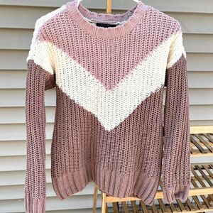 Olivia Sky || Woman’s Chevron color block warm soft pink mauve sweater